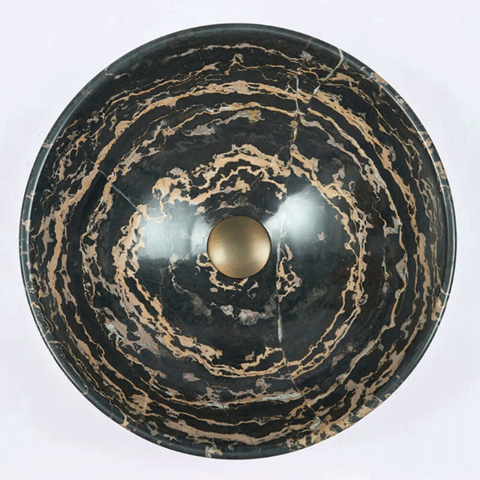 420*420*140mm Infinity Black Striped Marble Stone Round Above Counter Art Basin
