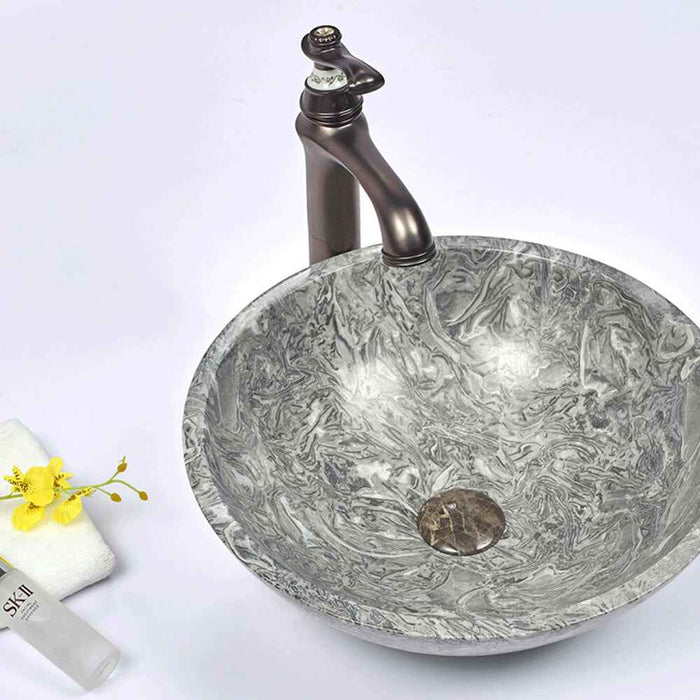420*420*140mm Infinity Silver Marble Stone Round Above Counter Art Basin