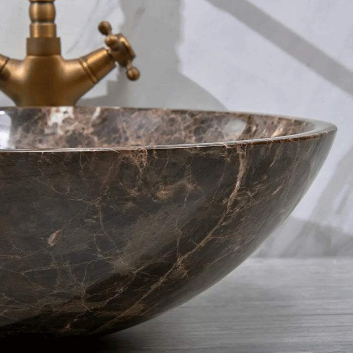 420*420*140mm Infinity Brown Marble Stone Round Above Counter Art Basin