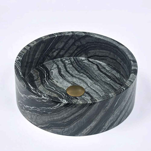 420*420*140mm Infinity Black Diagonal Striped Marble Stone Round Above Counter Art Basin