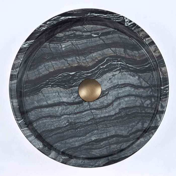 420*420*140mm Infinity Black Diagonal Striped Marble Stone Round Above Counter Art Basin