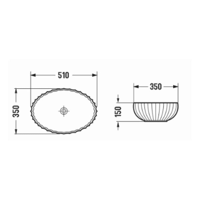 510*350*150mm Infinity Matt White Glass Oval Above Counter Art Basin