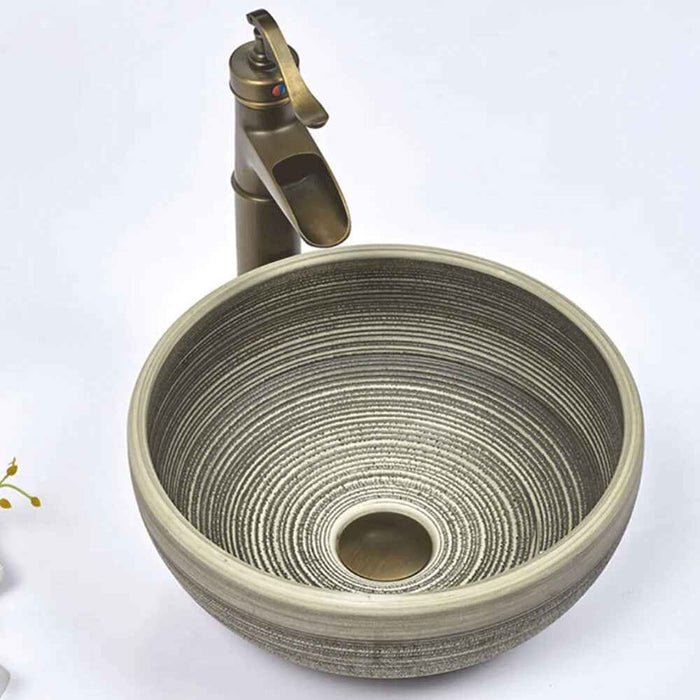 360*360*140mm Infinity Stripe Pattern Porcelain Round Above Counter Art Basin