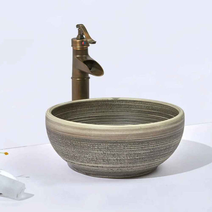 360*360*140mm Infinity Stripe Pattern Porcelain Round Above Counter Art Basin