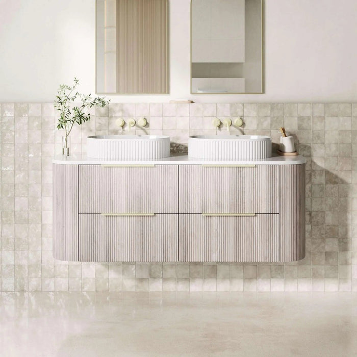 600-1500*500*550mm Poseidon CETO Artis Classic Oak PVC Fluted Curved Wall Hung Vanity