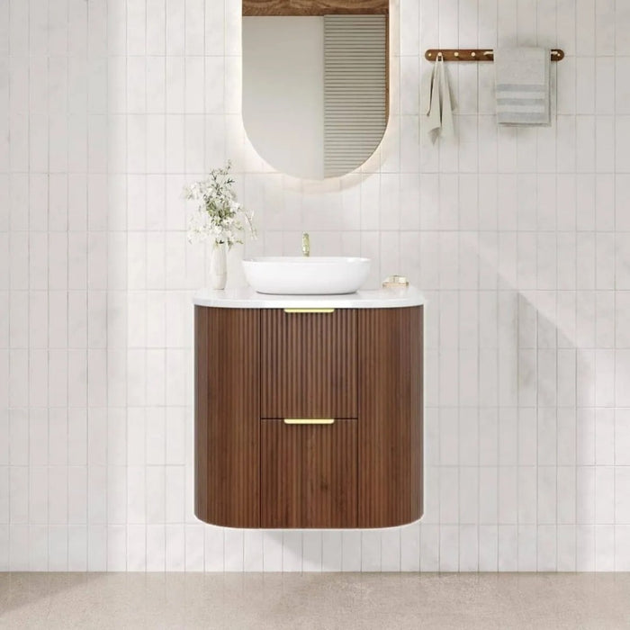 600-1500*500*550mm Poseidon CETO Artis Walnut PVC Fluted Curved Wall Hung Vanity