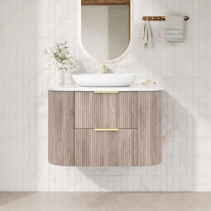 600-1500*500*550mm Poseidon CETO Artis Classic Oak PVC Fluted Curved Wall Hung Vanity