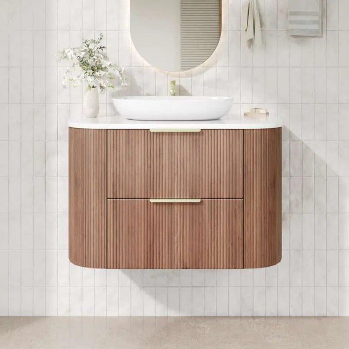 600-1500*500*550mm Poseidon CETO Artis Prime Oak PVC Fluted Curved Wall Hung Vanity