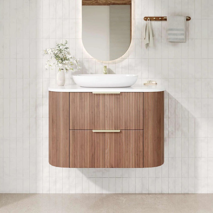 600-1500*500*550mm Poseidon CETO Artis Prime Oak PVC Fluted Curved Wall Hung Vanity