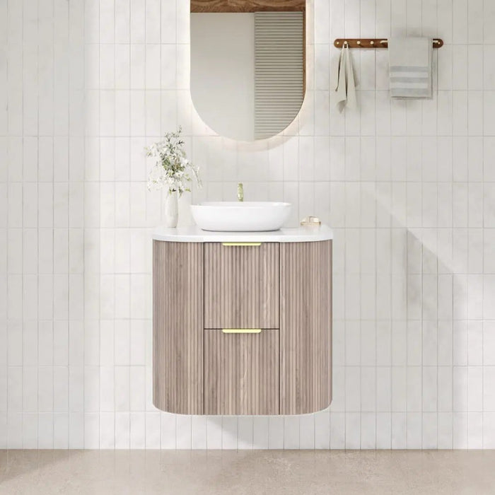 600-1500*500*550mm Poseidon CETO Artis Classic Oak PVC Fluted Curved Wall Hung Vanity