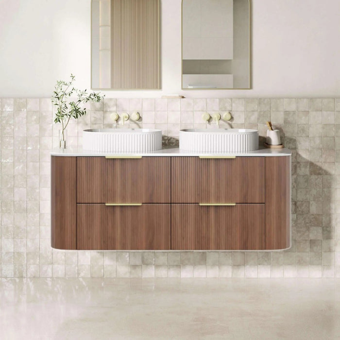 600-1500*500*550mm Poseidon CETO Artis Prime Oak PVC Fluted Curved Wall Hung Vanity