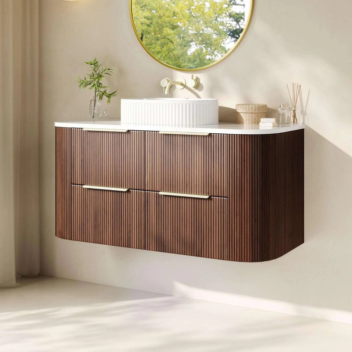 600-1500*500*550mm Poseidon CETO Artis Walnut PVC Fluted Curved Wall Hung Vanity