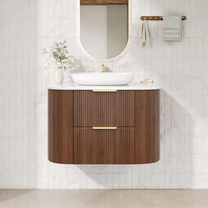 600-1500*500*550mm Poseidon CETO Artis Walnut PVC Fluted Curved Wall Hung Vanity