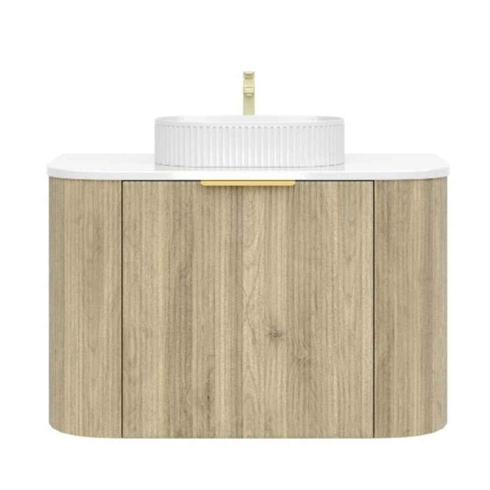 600-1500*500*470mm Poseidon CETO Artis Classic Oak PVC With Inner Drawer Fluted Curved Wall Hung Vanity