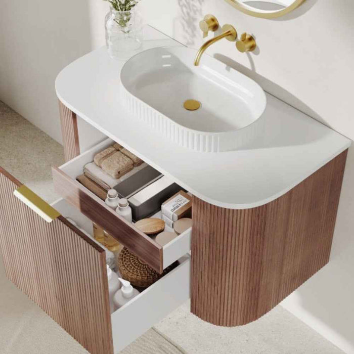 600-1500*500*470mm Poseidon CETO Artis Prime Oak PVC With Inner Drawer Fluted Curved Wall Hung Vanity