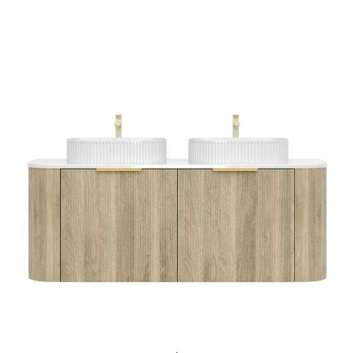 600-1500*500*470mm Poseidon CETO Artis Classic Oak PVC With Inner Drawer Fluted Curved Wall Hung Vanity