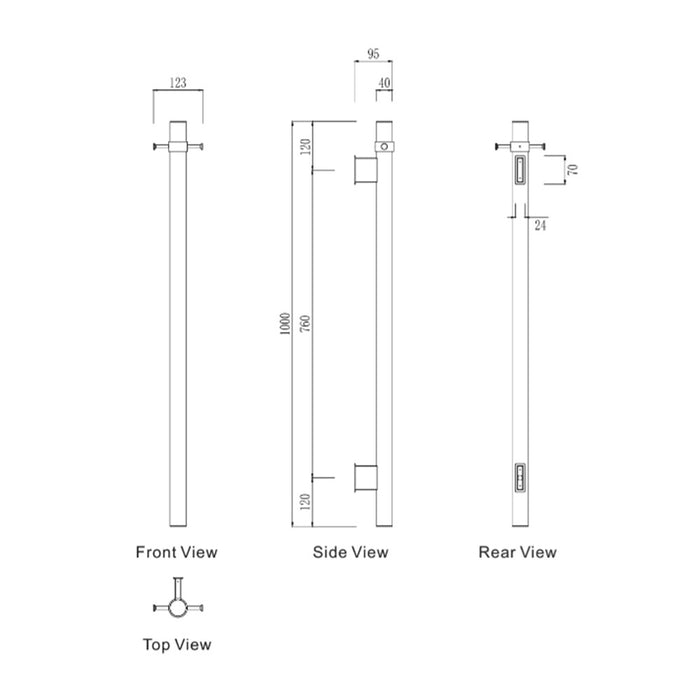 1000*120mm Modernnational Mirage Vertical Heated Towel Rail