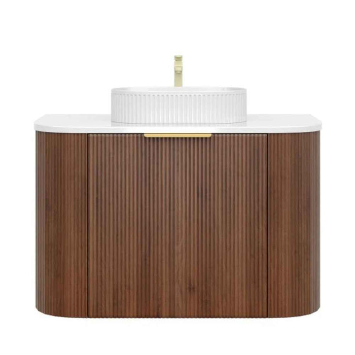 600-1500*500*470mm Poseidon CETO Artis Walnut PVC With Inner Drawer Fluted Curved Wall Hung Vanity