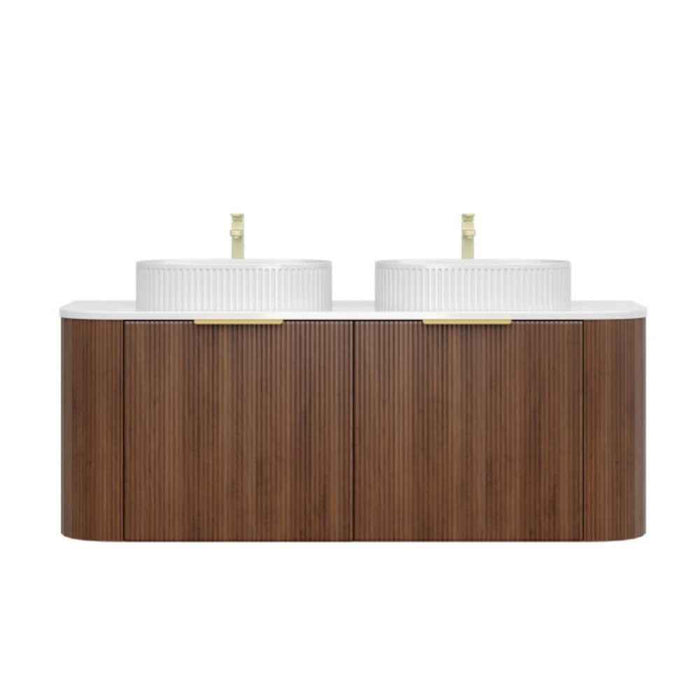 600-1500*500*470mm Poseidon CETO Artis Walnut PVC With Inner Drawer Fluted Curved Wall Hung Vanity
