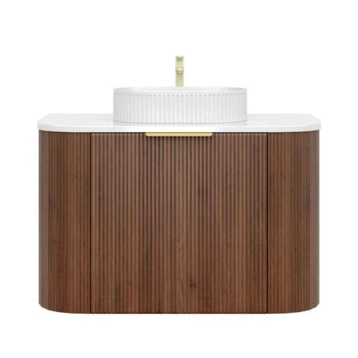 600-1500*500*470mm Poseidon CETO Artis Walnut PVC With Inner Drawer Fluted Curved Wall Hung Vanity