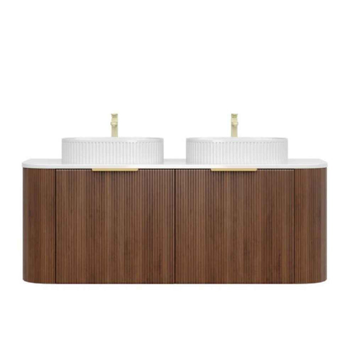 600-1500*500*470mm Poseidon CETO Artis Walnut PVC With Inner Drawer Fluted Curved Wall Hung Vanity