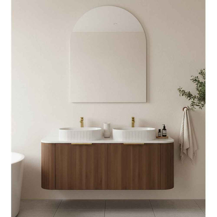 600-1500*500*470mm Poseidon CETO Artis Walnut PVC With Inner Drawer Fluted Curved Wall Hung Vanity