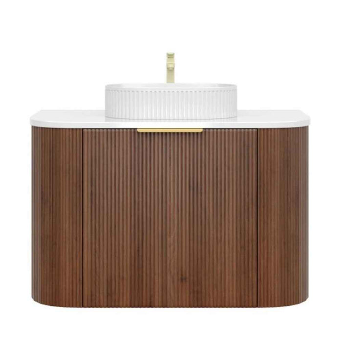 600-1500*500*470mm Poseidon CETO Artis Walnut PVC With Inner Drawer Fluted Curved Wall Hung Vanity