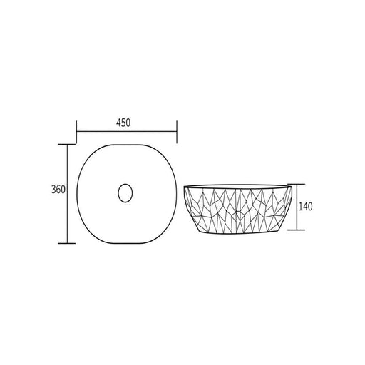 450*360*140mm Infinity Oval Ceramic Above Counter Basin