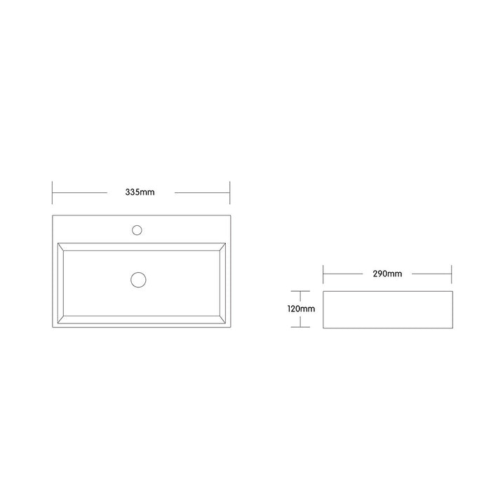335*290*120mm Infinity Rectangle Ceramic Above Counter Basin