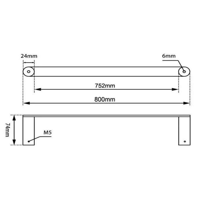 800mm Aquaperla Norico Esperia Stainless Steel Round Single Towel Rail