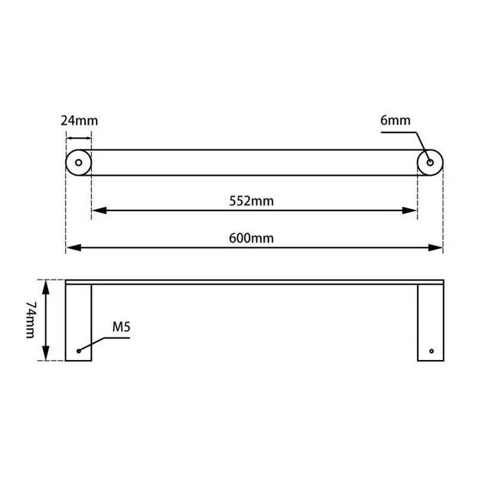 600mm Aquaperla Norico Esperia Stainless Steel Round Single Towel Rail