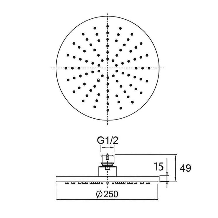 250mm Aquaperla Norico Pentro Brass Round Rainfall Shower Head