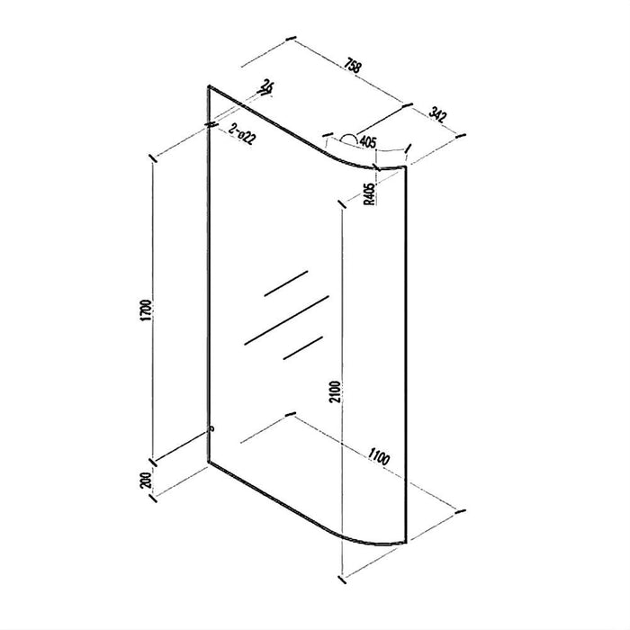 800-1100mm Covey Frameless Edge Curved Walk-In Single Panel Toughen Glass Shower Screens