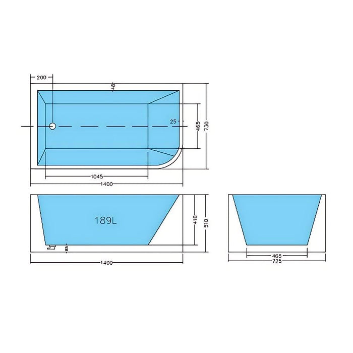 1300-1700*730*580mm Poseidon CBT Matt White Rectangle Acrylic Back To Wall Corner Back Bathtub
