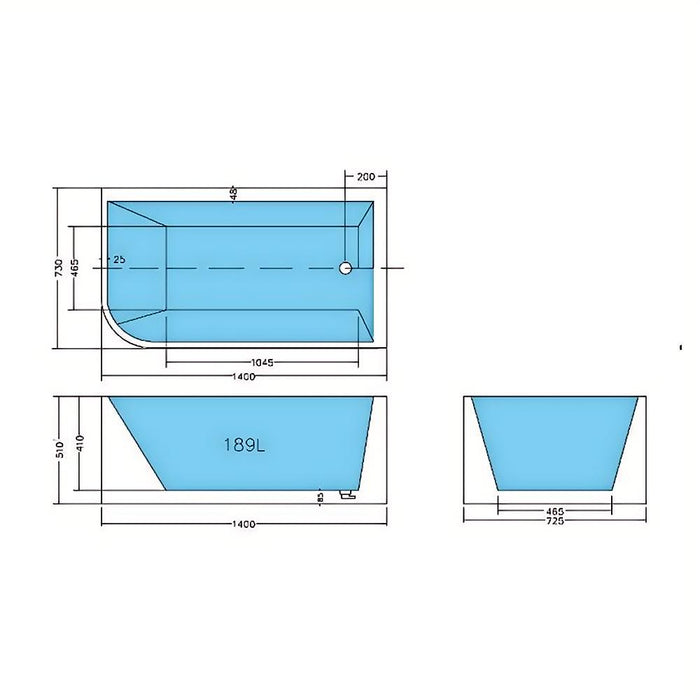 1300-1700*730*580mm Poseidon CBT Matt White Rectangle Acrylic Back To Wall Corner Back Bathtub