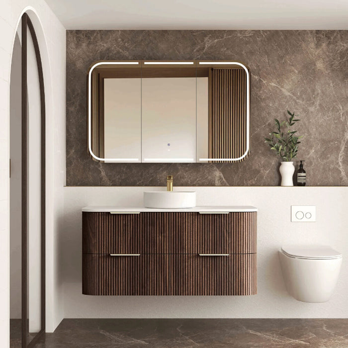 600-1800*490*550mm Otti Havana Sable Walnut Fluted Curve Wall Hung Vanity