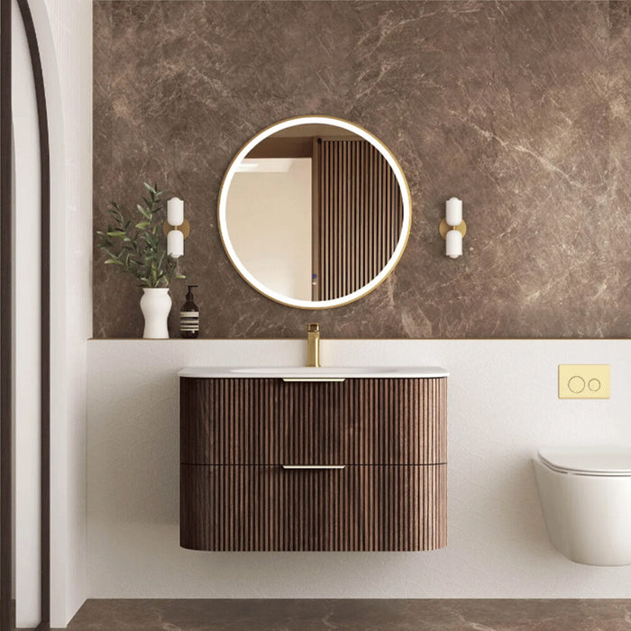 600-1800*490*550mm Otti Havana Sable Walnut Fluted Curve Wall Hung Vanity