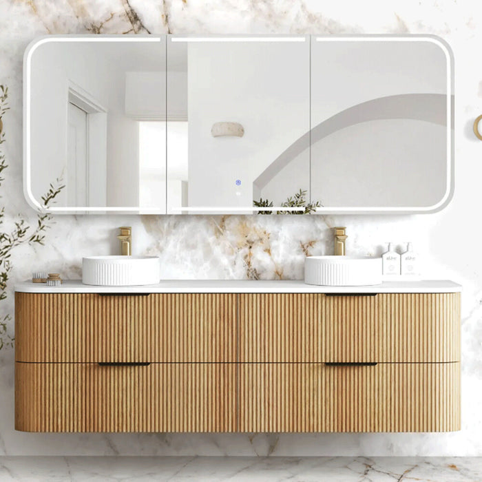 600-1800*490*550mm Otti Havana Woodland Oak Fluted Curve Wall Hung Vanity