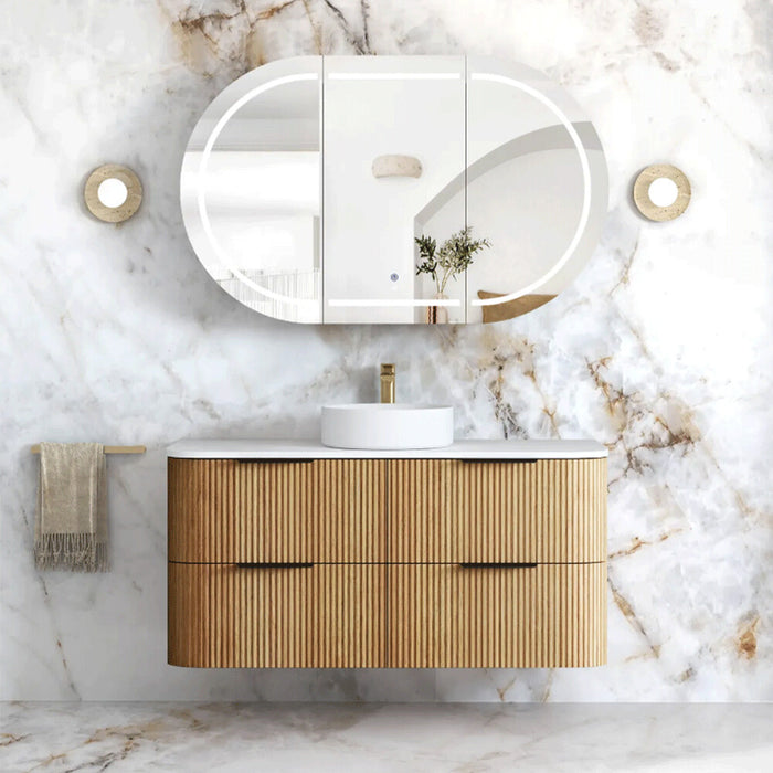 600-1800*490*550mm Otti Havana Woodland Oak Fluted Curve Wall Hung Vanity