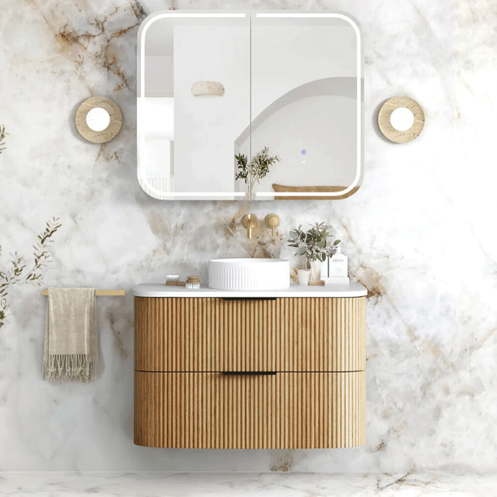 600-1800*490*550mm Otti Havana Woodland Oak Fluted Curve Wall Hung Vanity