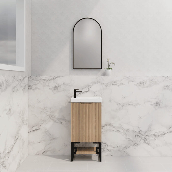 450*250*830mm ABS Vienna American Oak Freestanding One Door Mini Vanity With Poly Marble top