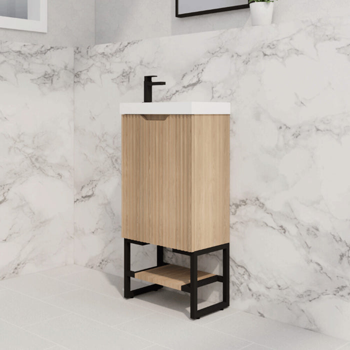 450*250*830mm ABS Vienna American Oak Freestanding One Door Mini Vanity With Poly Marble top