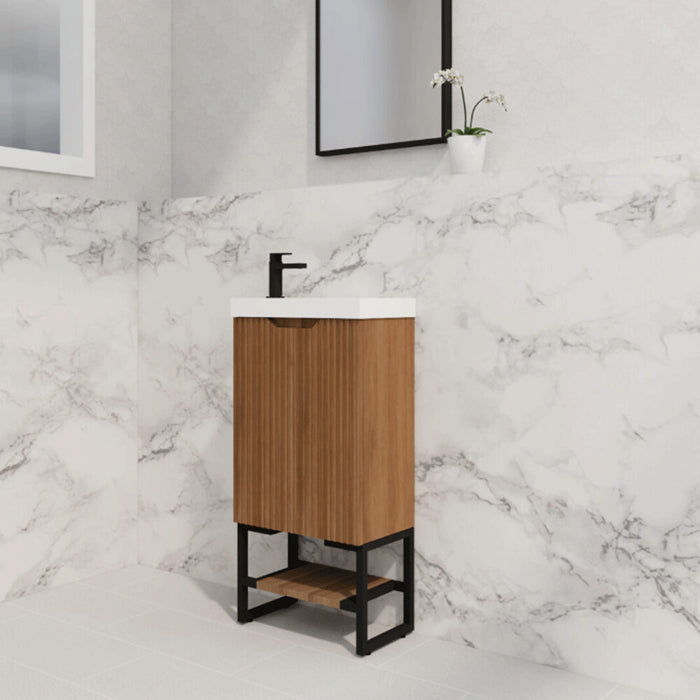 450*250*830mm ABS Vienna Solid Timber Flute Freestanding One Door Mini Vanity With Poly Marble top