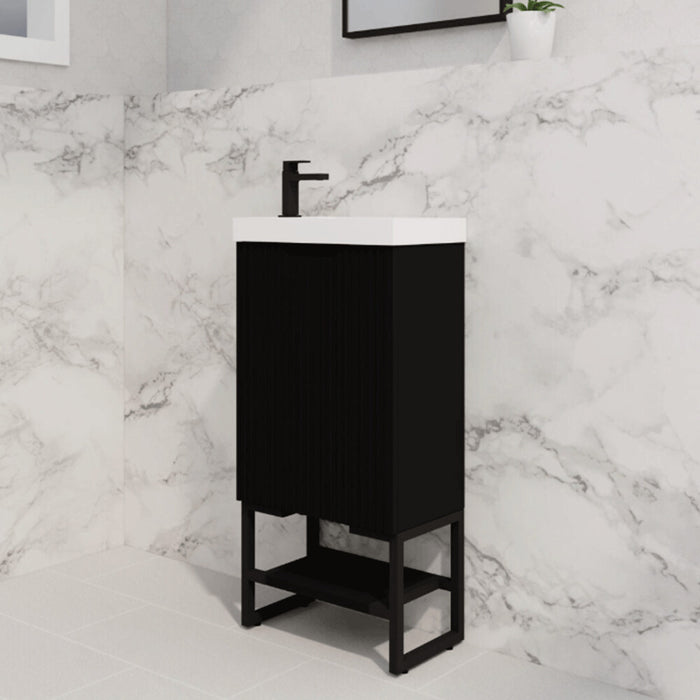 450*250*830mm ABS Vienna Matt Black Freestanding One Door Mini Vanity With Poly Marble top