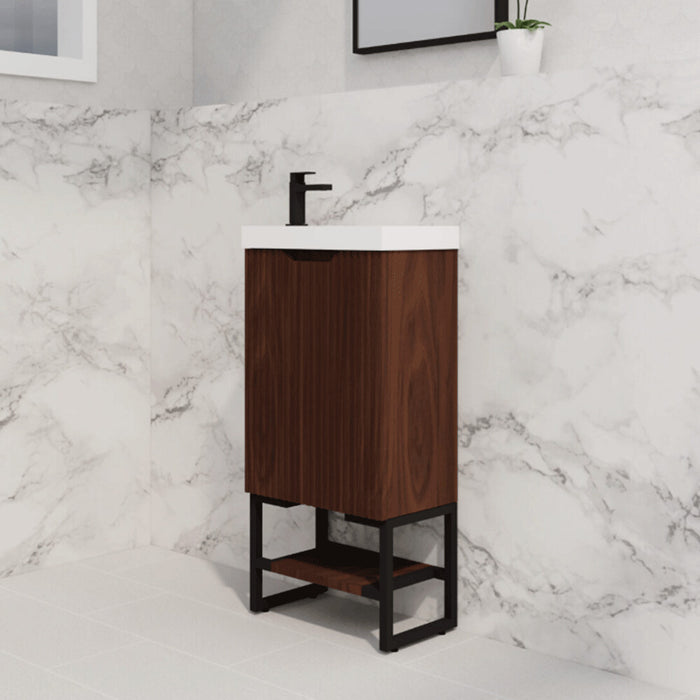 450*250*830mm ABS Vienna Brown Oak Freestanding One Door Mini Vanity With Poly Marble top