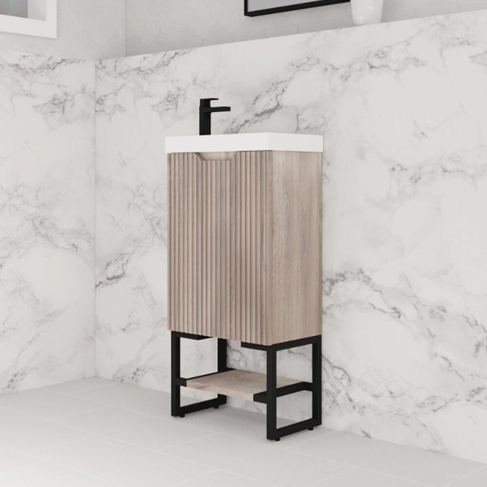 450*250*830mm ABS Vienna White Oak Freestanding One Door Mini Vanity With Poly Marble top