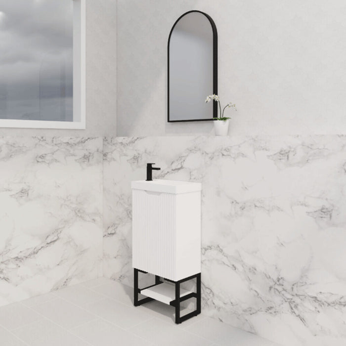 450*250*830mm ABS Vienna Matt White Freestanding One Door Mini Vanity With Poly Marble top
