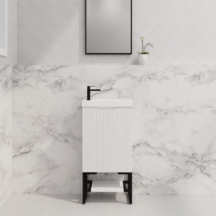 450*250*830mm ABS Vienna Matt White Freestanding One Door Mini Vanity With Poly Marble top