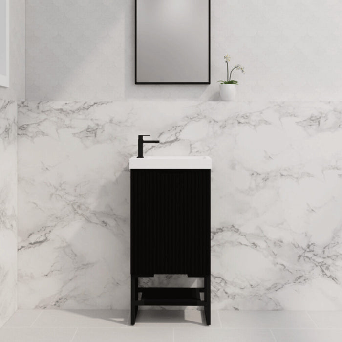 450*250*830mm ABS Vienna Matt Black Freestanding One Door Mini Vanity With Poly Marble top