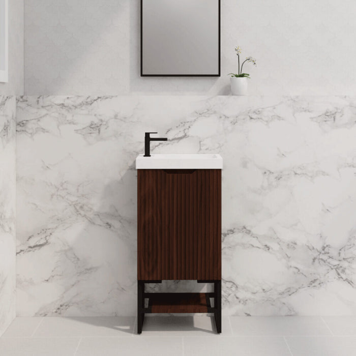 450*250*830mm ABS Vienna Brown Oak Freestanding One Door Mini Vanity With Poly Marble top